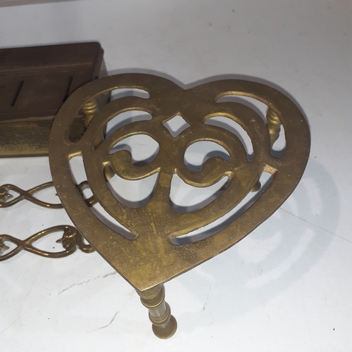 156A - Brass trivet, loves spoons and brass/metal money box