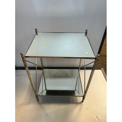 65 - Glass topped side table and towel holder