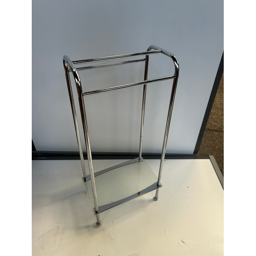 65 - Glass topped side table and towel holder