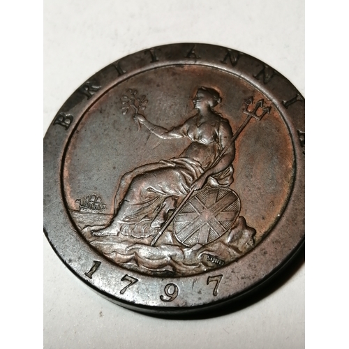 37A - COINS : 1797 Cartwheel penny in about extremely fine with original lustre