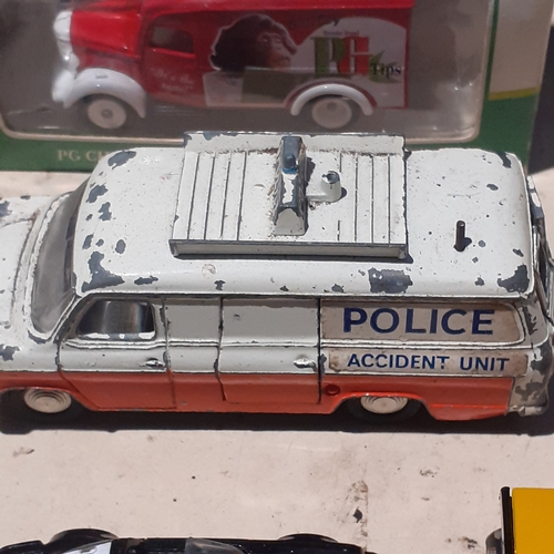 5 - Diecast lot. Includes Dinky Ford Transit Police Van, some Majorette Racing cars and other Matchbox e... 