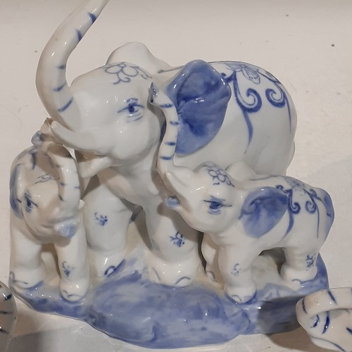 29 - Family of blue/white porcelain elephants. Great looking detail and no damage.