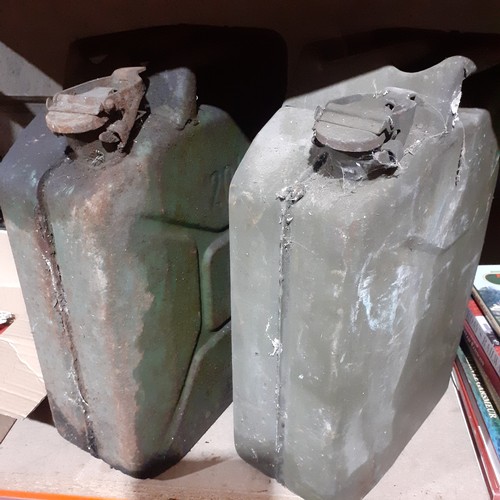 9 - Pair of 20 L green metal Jerry cans. One marked WD 1952