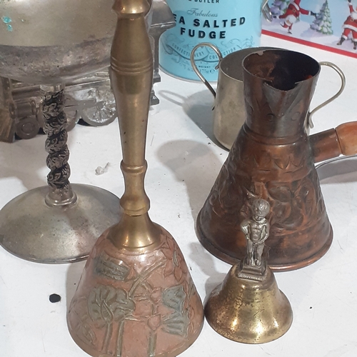 106A - Interesting mix metalware collection, including brass, copper, silver plate etc.