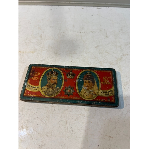 108 - Vintage coronation day 1902 metal tin with original pencil of King Edward VIII