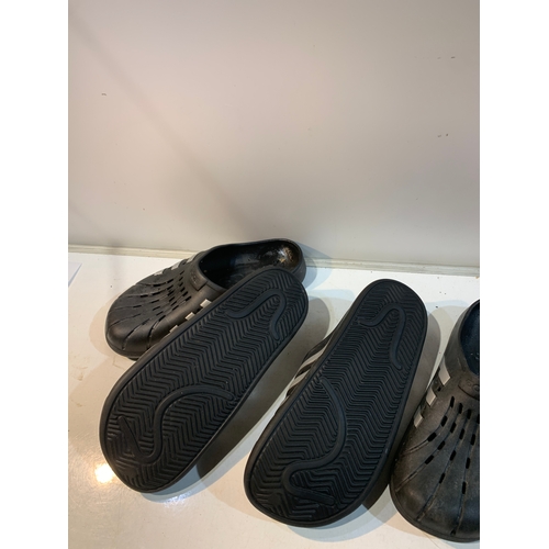 159 - Two Pair of adidas black sliders  - size 10