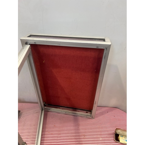 416 - Metal framed display case with red base fabric - no key - 45x60cm