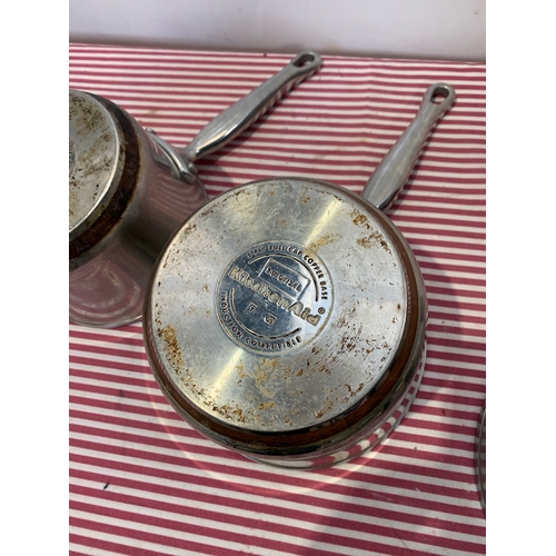 552 - Set of 3 copper based induction KitchenAid saucepans