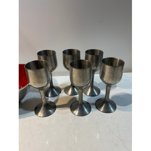 190 - Metalware inc pewter tankard and 6x BFC goblets