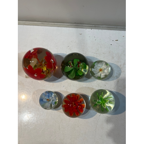 206 - 6x flower effect glass paperweights