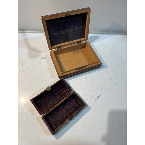 277 - 2x vintage wooden boxes - one with bone effect detail