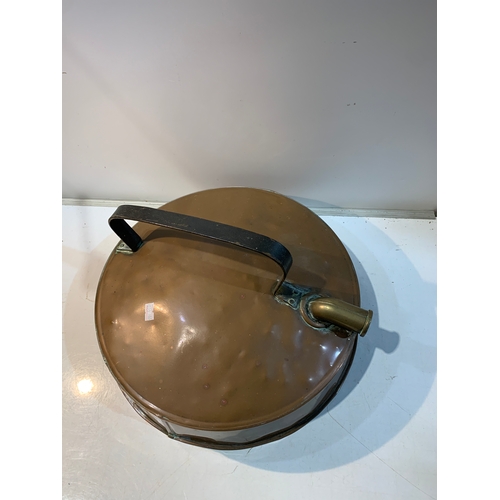 275 - Large copper barge kettle with brass spout