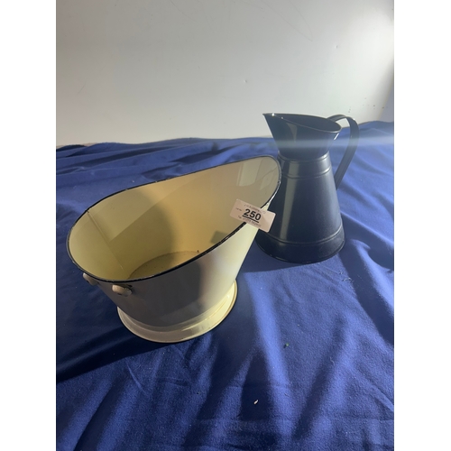 250 - Cream Metal Bucket and Black Metal Jug