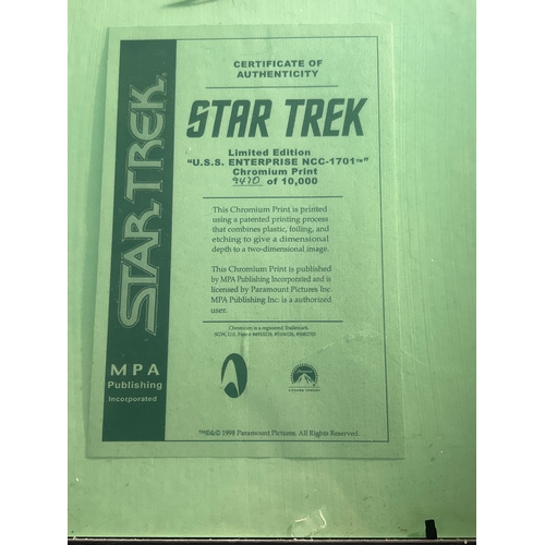 287 - Star Trek framed Chromium Print USS Enterprise NCC-1701 Ltd Edition with Certificate, image size 19x... 