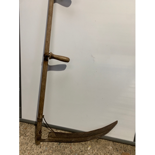 299 - Vintage wooden two handled scythe