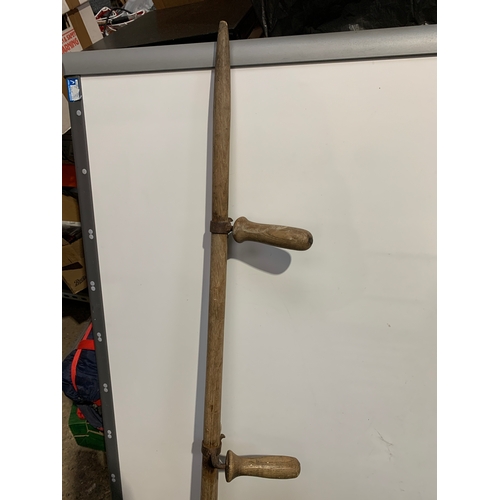 299 - Vintage wooden two handled scythe