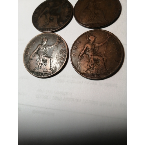 422A - COINS : 5 x pennies dated : 1912H,1918H, 1918KN, 1919H and 1919KN