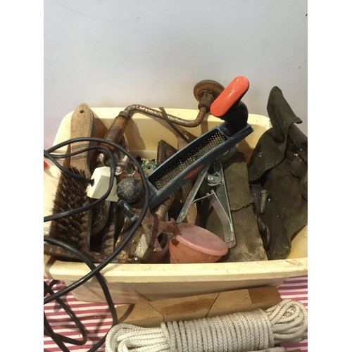 235 - Collection of mixed items Includes inspection light, battery, charger, spanners, and more