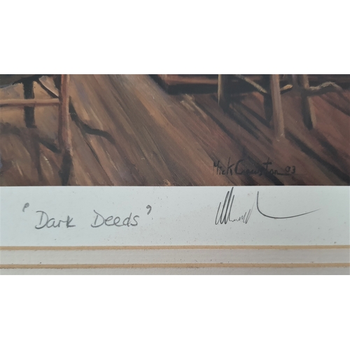 109A - Rare signed limited edition (105/500) anthropomorphic print of lurchers. ‘Dark Deeds’ by Mick Cawsto... 