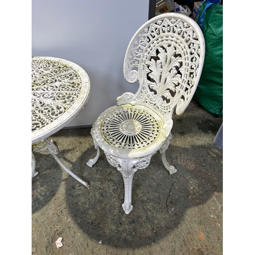 438 - White Metal Patio Table with Two Chairs