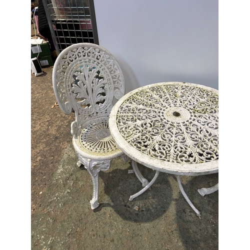 438 - White Metal Patio Table with Two Chairs