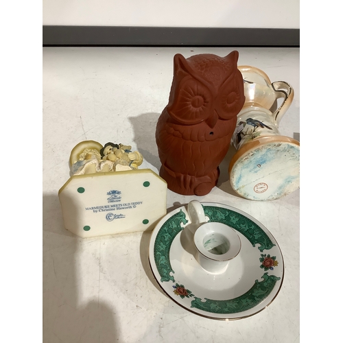 319 - Mixed items Harrods string dispenser, Slovakian antique vase makers mark on base and more