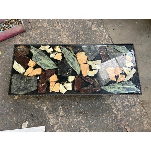 491 - Heavy detailed marble & Glass Coffee Table