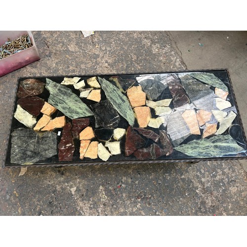 491 - Heavy detailed marble & Glass Coffee Table