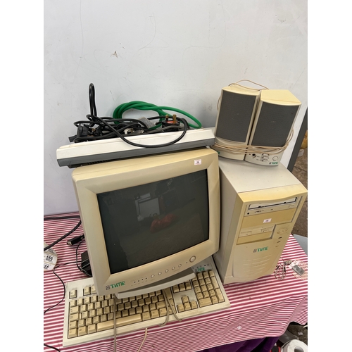 556 - Retro gaming Time Beige pc with CRT monitor, keyboard, speakers & scanner