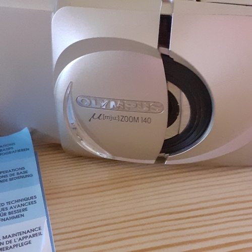 110A - Olympus MJU 140 Zoom Camera with instruction booklet in original box. Not tested but overall looks g... 