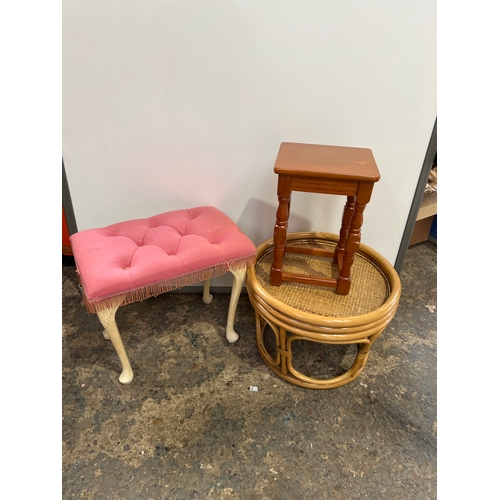 903 - Bamboo style & one other side table with dressing table stool