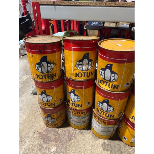 252 - 11 tins of Jotun Green concrete paint - 10 tins full - 1 partially full