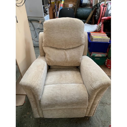 444 - Cream Upholstered Manual Reclining Chair in clean condition