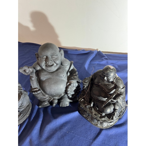 90 - 3x resin garden sitting Buddha ornaments