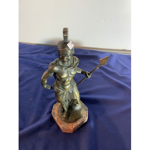 41 - Bronze Roman style figure on marble base - nice detailing - 30cm tall