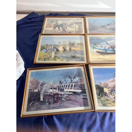 188 - 6x Edwin S Walker prints on light oak frames