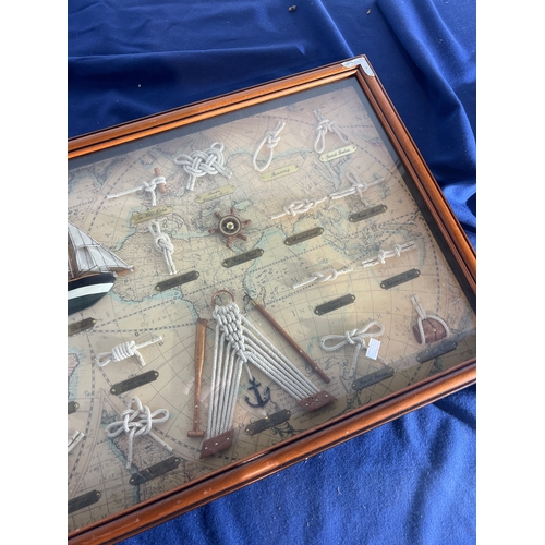 66 - Glazed & framed case display of various ship knots - approx 50x40cm