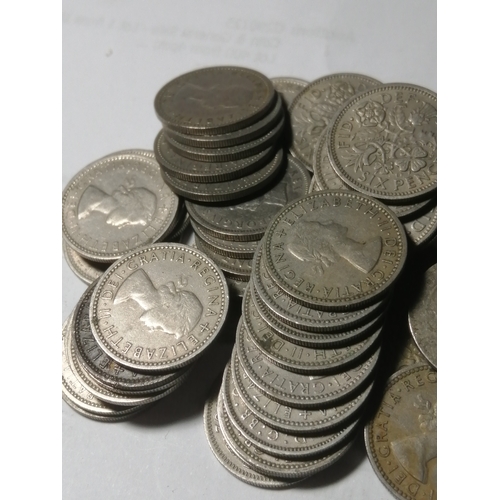 21A - COINS : 50 English sixpences (silver noted)