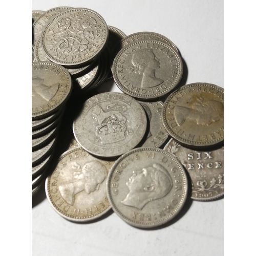 21A - COINS : 50 English sixpences (silver noted)