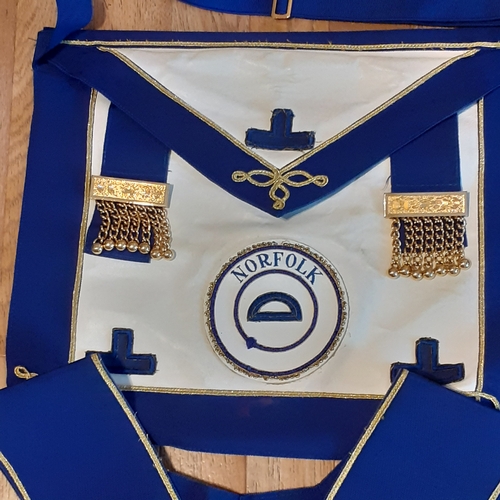 143A - Masonic Regalia. Provincial Apron, Collar and Jewel. Norfolk. Good used condition