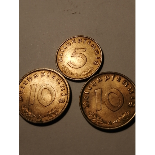 473A - COINS : GERMANY 3 x WWII coins All with swastika on the reverse All coins in uncirculated condition ... 