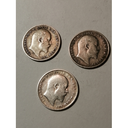 476A - COINS : 3 x Edward Vll silver threepences dated 1902,1907 and 1908