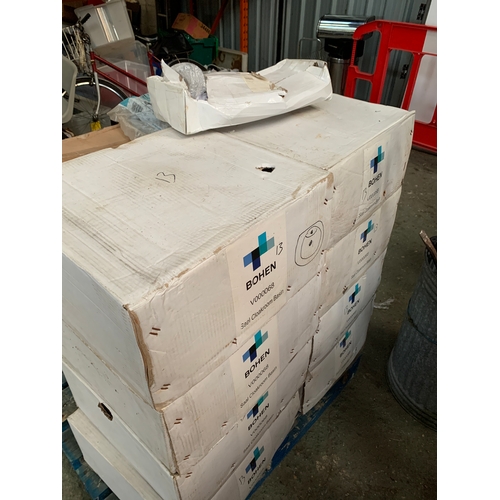 340A - Resale opportunity- one pallet full of porcelain sinks, bases and fittings - lots of the same and va... 