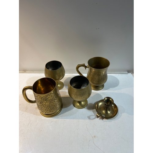 111 - Indian brassware - inc one goblet inscribed Saudi