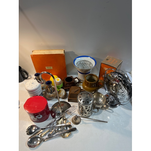 119 - Huge collectible lot inc Cadbury mugs, money box, egg timers, Cadbury’s chocolate box, glass decante... 