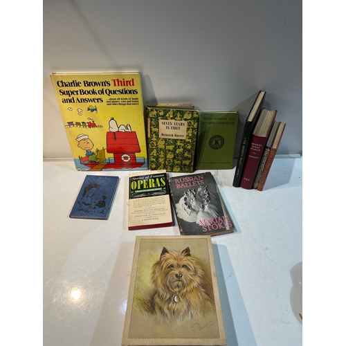 149 - Vintage books inc seven years in Tibet, Russian ballets, modern opera and a box of vintage envelopes