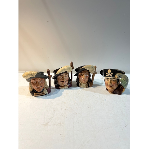 177 - Four Royal Doulton toby jugs of pirates inc Aramis, Porthos, Athos and long John silver