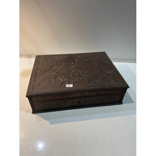 181 - Vintage wooden carved box with key