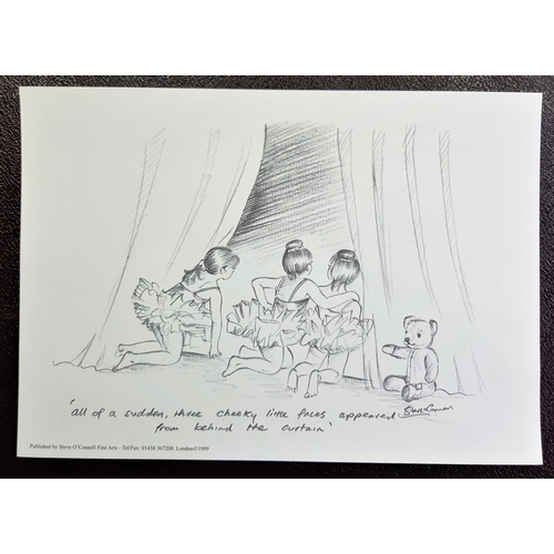 104A - 3 prints of pencil drawings of little ballerinas. Published by Steve O’Connell. Sealed. Size: 30 cm ... 