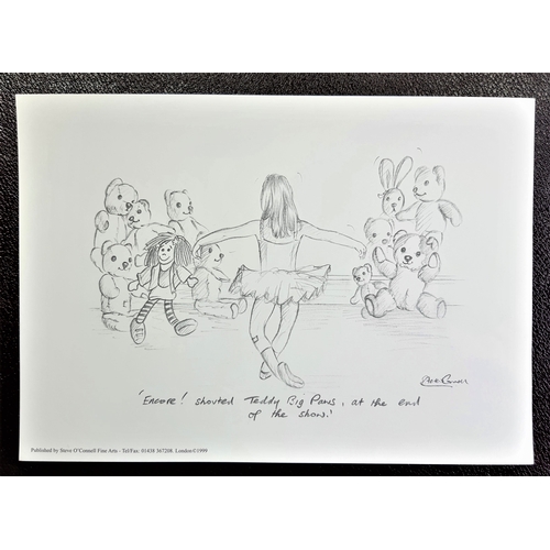 104A - 3 prints of pencil drawings of little ballerinas. Published by Steve O’Connell. Sealed. Size: 30 cm ... 